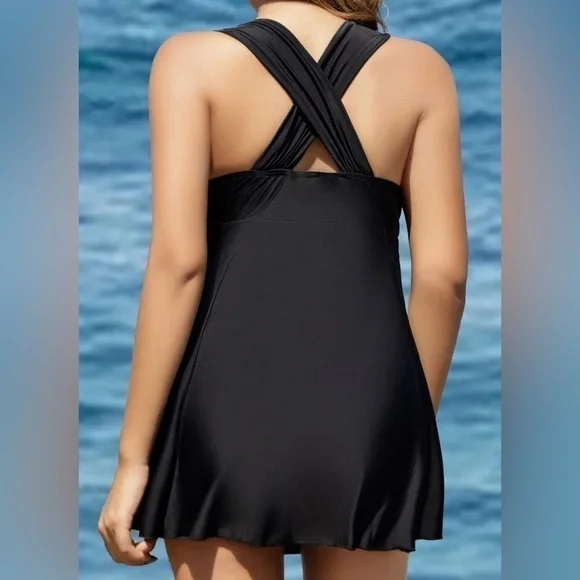 NWT - COCOPEAR Women's Elegant Crossover One Piece Skirted Swimsuit - Picture 2 of 9